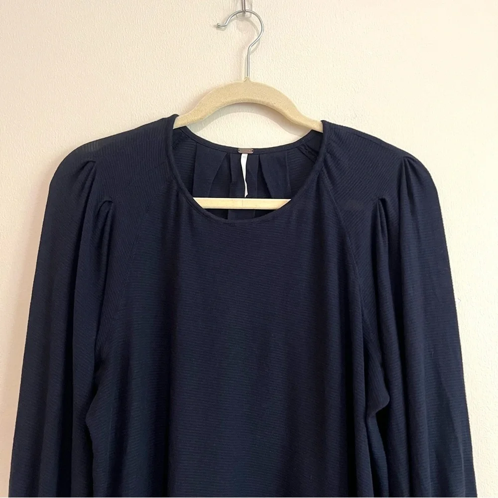 Free People Navy Billie Balloon Puff Sleeve Oversized Peasant Top Sz Medium